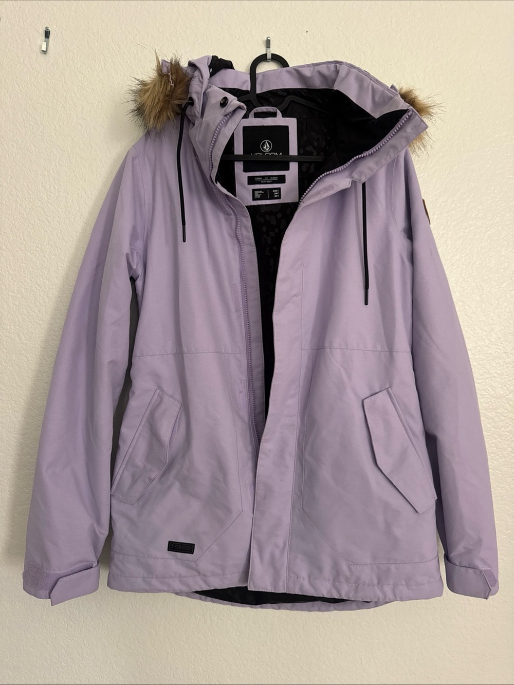 Volcom Lavender Ski Jacket with Faux Fur Trim Hood